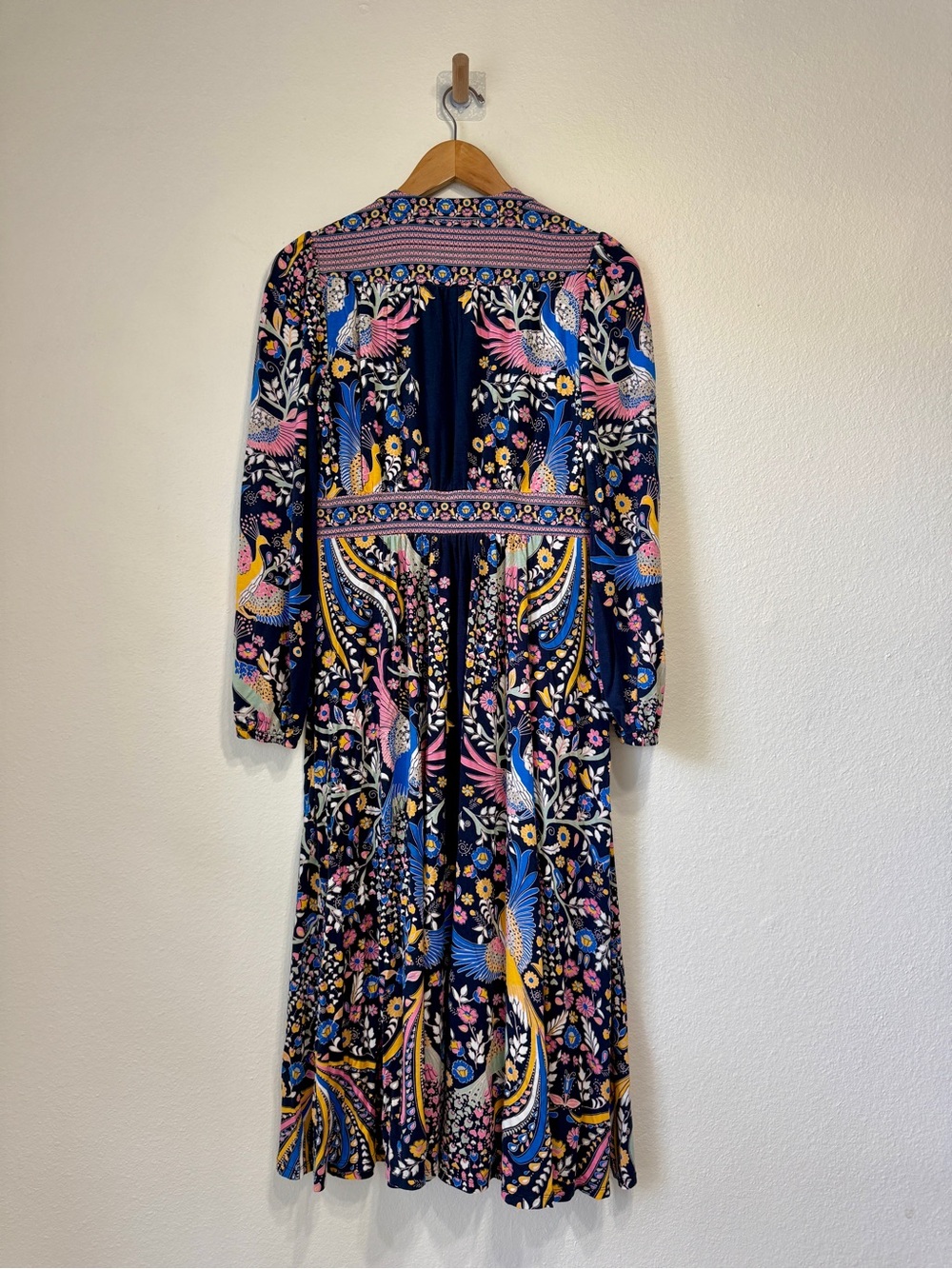 Boden Lily Long Sleeve Midi Dress Bird Floral Print Pockets US 6R - Picture 7 of 7